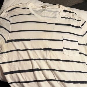 Burberry White and Navy Striped Pocket Tee